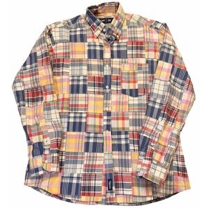 Woodies Men's Patchwork Madras DK Cotton Button-Down Shirt Fits Large Preppy